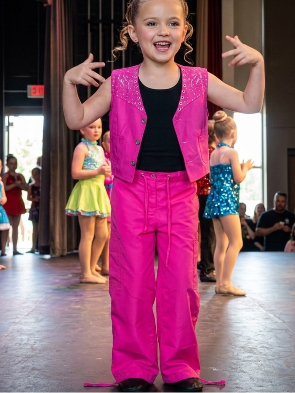 Bright Hot Pink Two-Piece Set — Cargo Pants & Embellished Vest